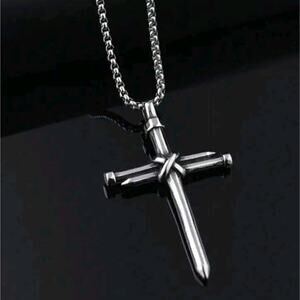 925 Plated Silver Cross Nails Necklace Men's Vtg Fashion Christmas Birthday NEW!
